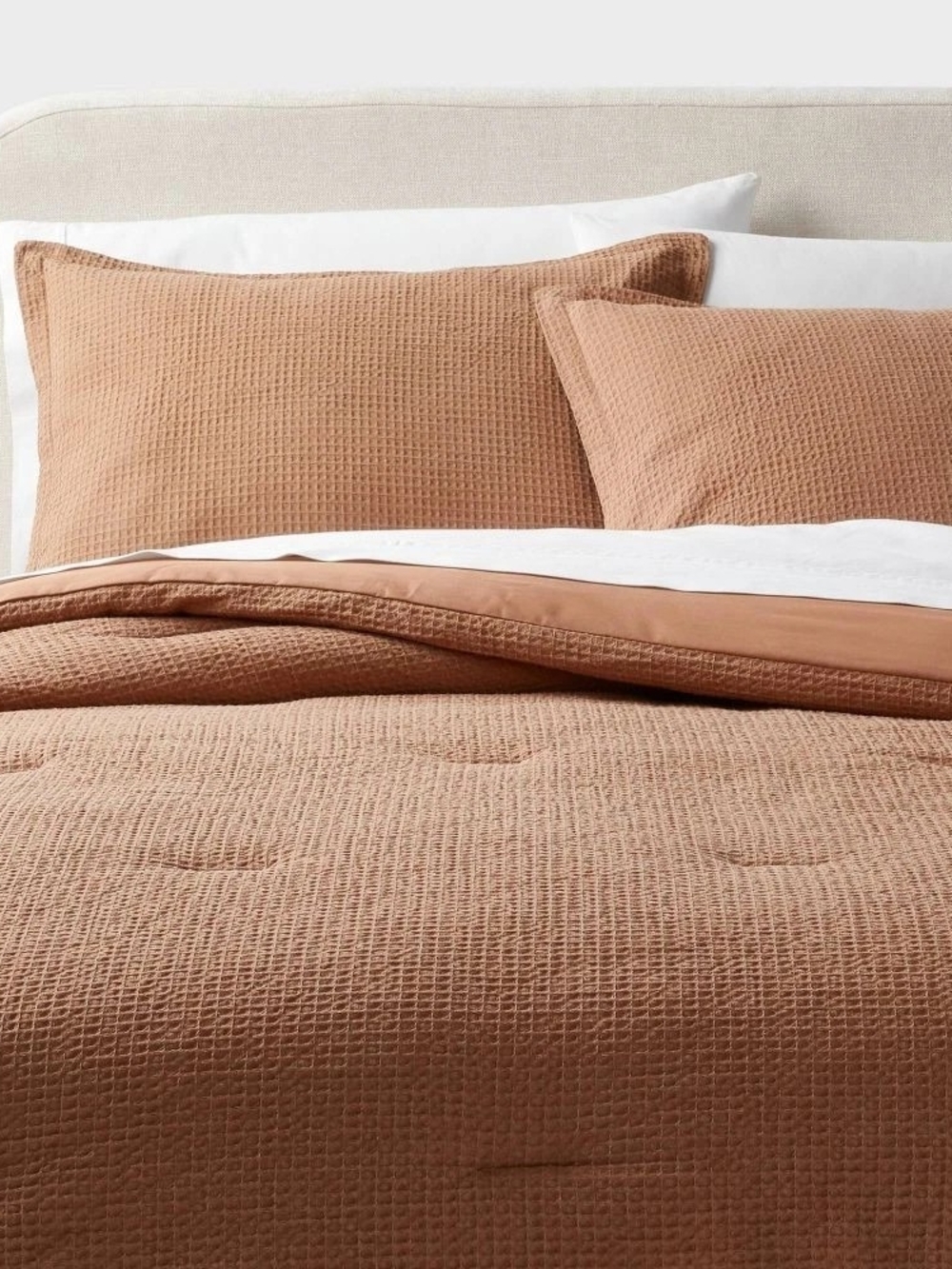 King Washed Waffle Weave Comforter and Sham Set Camel - Threshold: Cotton (King)